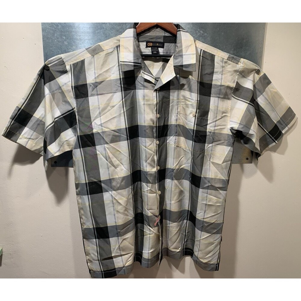 2 XL GodBody Denim Technology Plaid Short Sleeve Single Pocket UnTuck Shirt